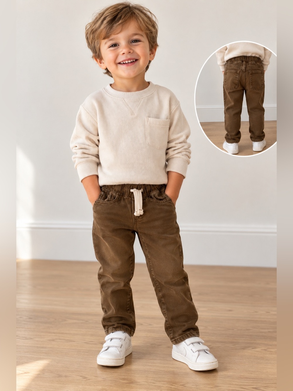 GAP Boys 2T Brown Original Pull-On Jeans Elastic Waist Drawstring